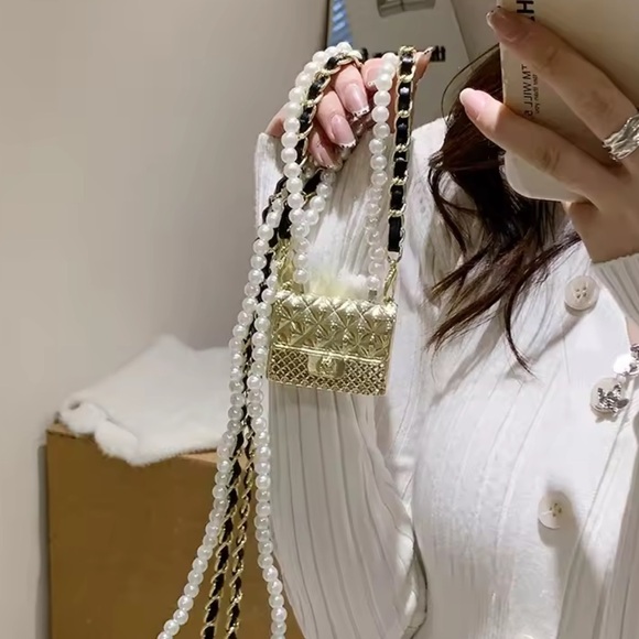 Anthropologie Gold Mini Bag with Pearl Accents - Picture 4 of 16